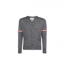 톰브라운 파인 메리노 울 스트라이프 브이넥 가디건