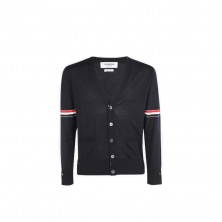 톰브라운 파인 메리노 울 스트라이프 브이넥 가디건